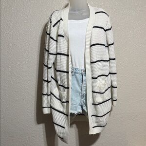 Cozy White and Black Striped knitted cardigan